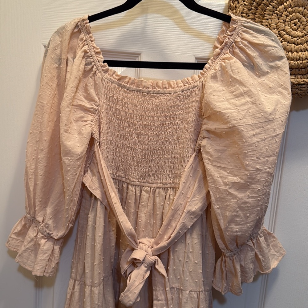 NWT Women's Summer Cotton Plaid Puff Sleeves Bow Off-Shoulder Boho Midi Dress - Picture 10 of 12